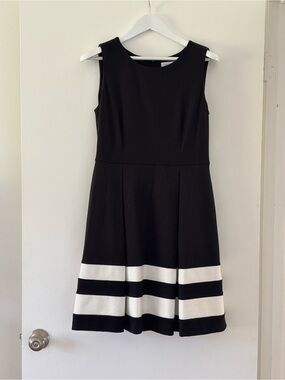 Calvin Klein Black Sleeveless Dress with White Striped Hem 10. Belt not included